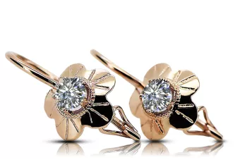 Pendientes Joyería vintage Circón Oro rosa antiguo original de 14k vec028r